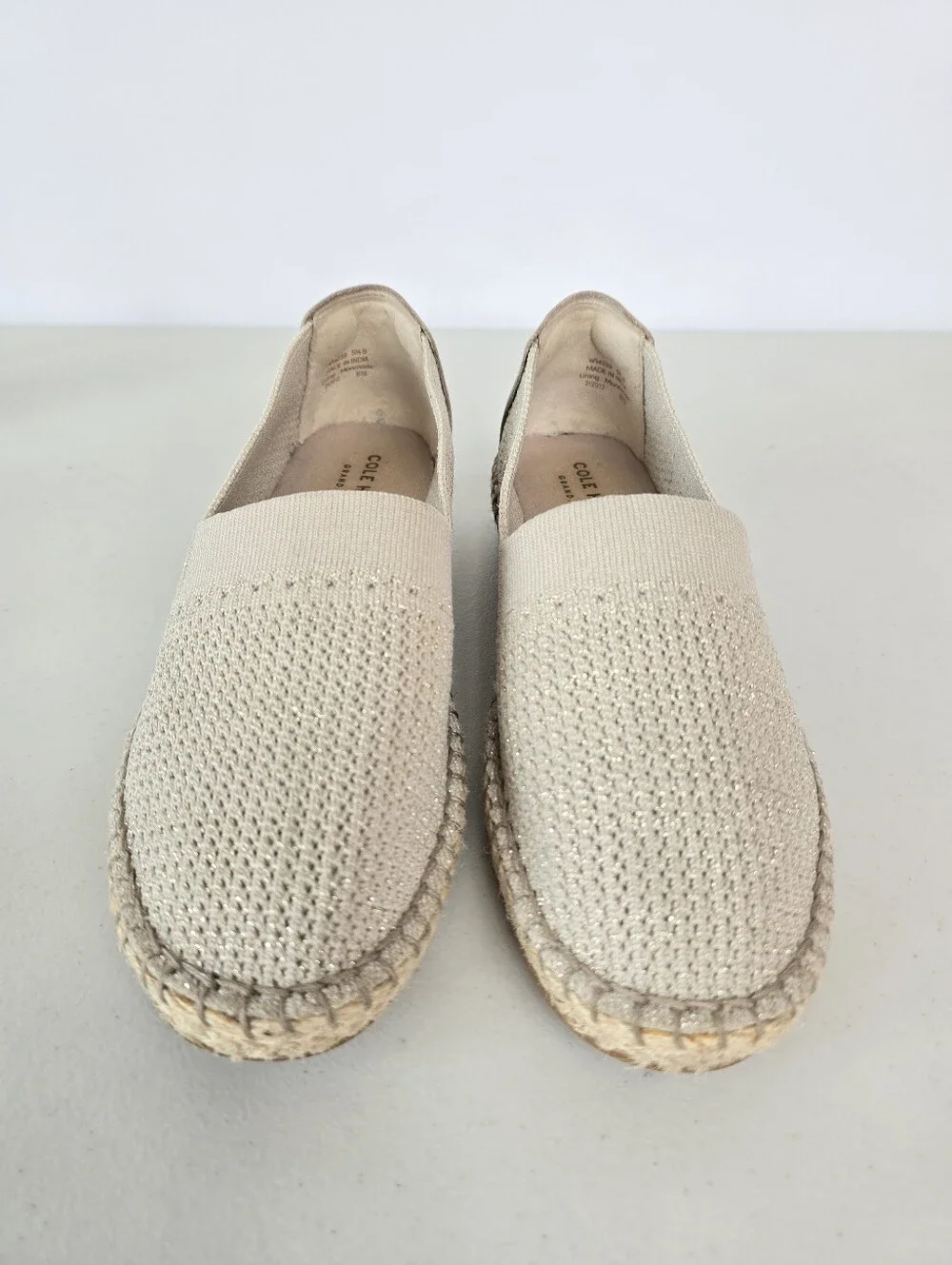 Cole Haan Grand Cloudfeel Knit Espradilles Flats Taupe Gold  Jute Size 5.5